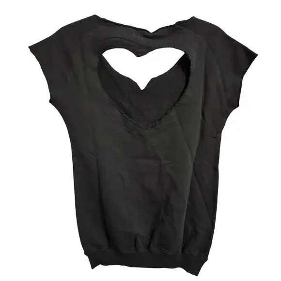 FIORUCCI ‘Love It’ Heart Cutout Back Black Cap Sleeve Sweatshirt Small - Picture 2 of 8